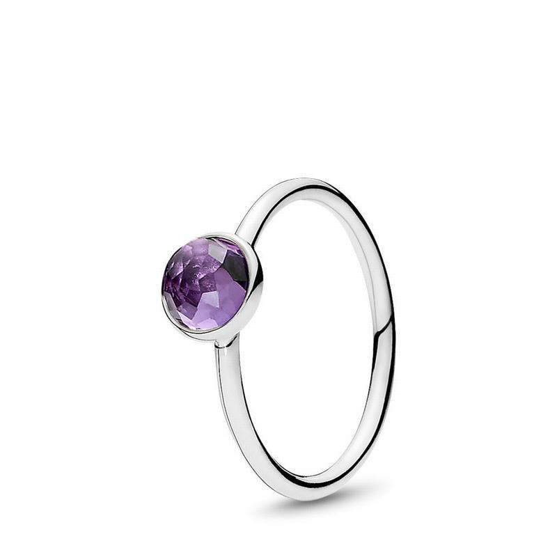 Pandora February Droplet Ring - Sterling Silver/Purple/Synthetic Amethyst - Canada | OU2648BX